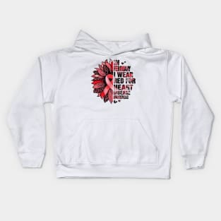 I Wear Red for Heart Disease Awareness Month Red Sunflower Kids Hoodie